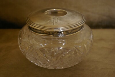 Antique Cut Crystal Powder Jar / Dresser Jar with Alvin Sterling Silver lid