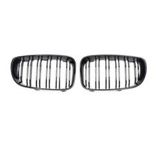 2X Gloss Black Front Bumper Grille Dual Slats For 2007-2013 BMW E81 E82 E87 E88 