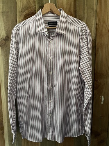 MASSIMO DUTTI HERREN ROT WEISS GESTREIFT LANGARM BAUMWOLLE HEMD GR XL