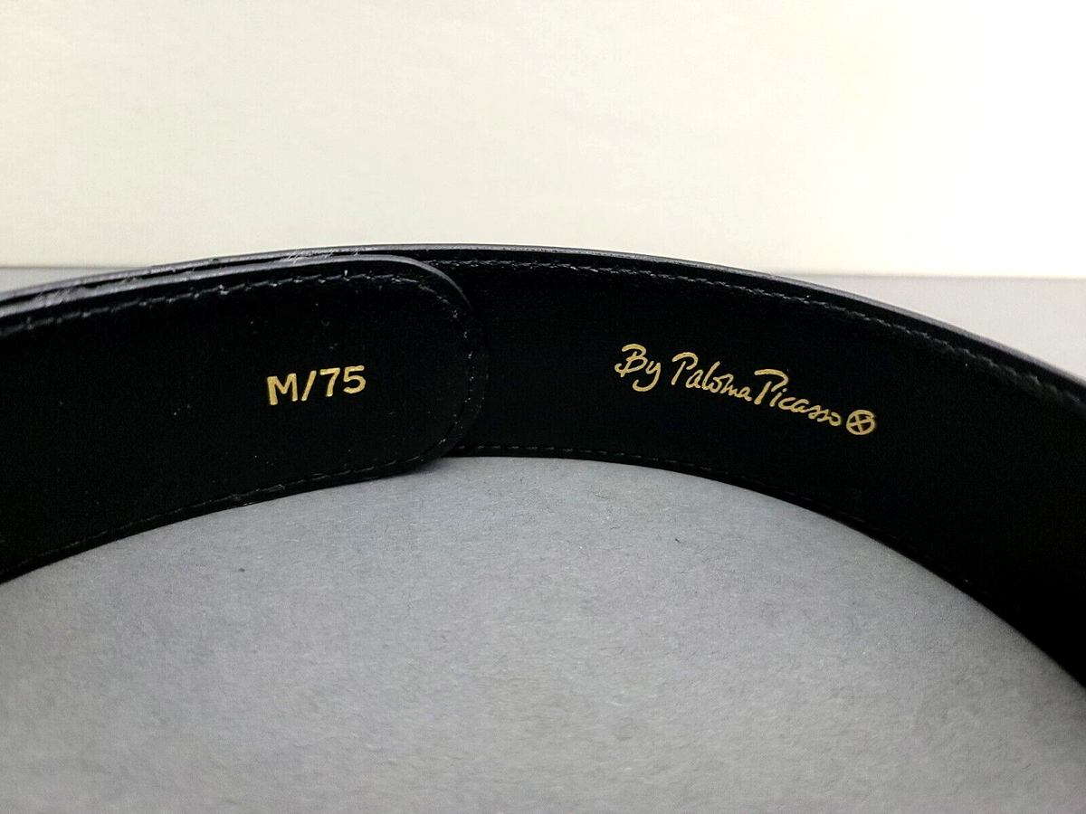 Paloma Picasso Triple Kiss Belt Wide Gold logo Black Leather
