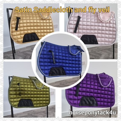 LUXUS SET Gepolstertes Satteltuch Pad Numnah Set mit Fliegenschleier Pony oder Kolben/voll