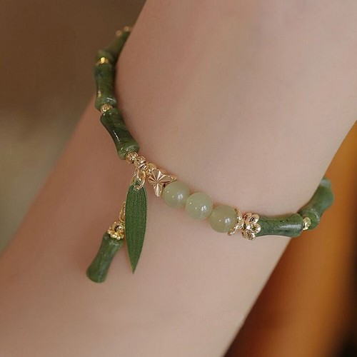 Bamboo Joint Beads Leaf Flower Pendantm Bracelet Wristband Women Jewelry Gifts - Picture 14 of 23