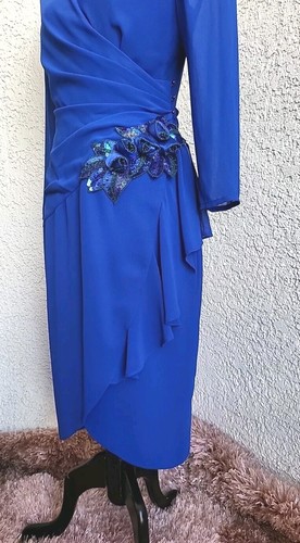 VTG 80s CASADEI ELECTRA BLUE Cocktail Formal Dress Size 12 Made In USA - Picture 5 of 21