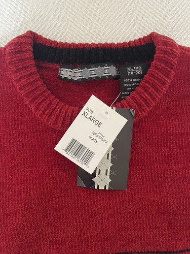 Boys Red Black Sweater - Crewneck Polo - Sizes L ( 14-16)  XL (18-20) - Picture 7 of 11