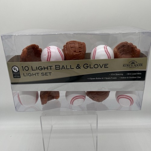 Baseball & Glove String Light Set 10 Light Strand Kurt Adler novelty lights NEW! - Picture 2 of 8