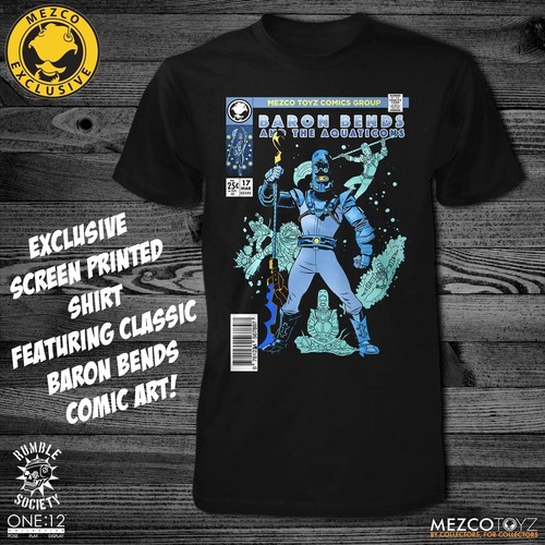 MEZCO One:12 RUMBLE SOCIETY BARON BENDS & AQUATICONS SWAG SET Size M Tee Shirt - Picture 22 of 24
