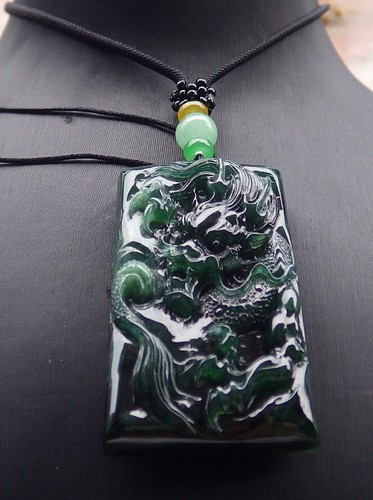 Certified Icy Green 100% Natural A Jade jadeite Pendant Dragon 生意兴隆 674703 - Picture 3 of 11
