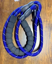 PADDED HANDLE DOG LEASH * Bright Blue Rope * Gray Reflective Stitch * 4 ft *