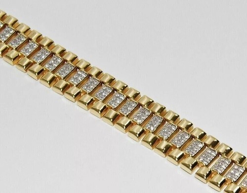 Brazalete de eslabones de tenis redondo de diamantes creados en laboratorio de 12 quilates para hombre enchapado en oro amarillo de 14 quilates - Imagen 2 de 10