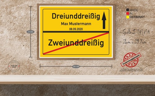 Geburtstag Deko Geschenk 18 20 30 40 50 60 70 Ortsschild Bild personalisiert - Bild 169 von 505