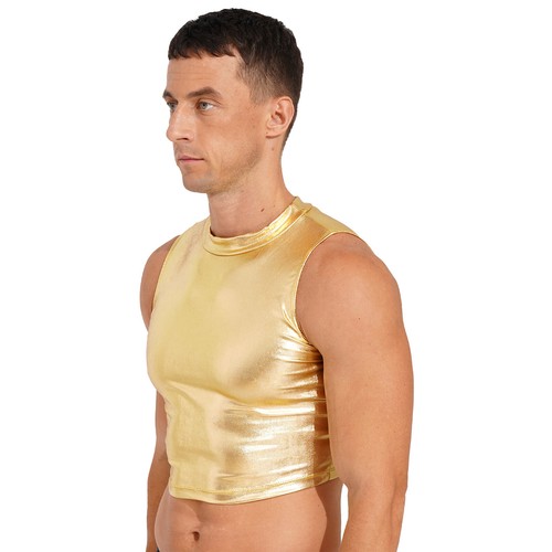 Herren Glänzend Metallic Crop Tank Top Ärmellos Stehkragen Muskel Weste Streetwear - Bild 32 von 54