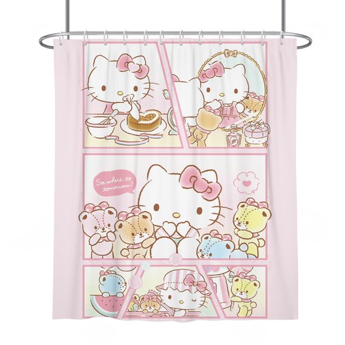 3D Hello Kitty Printed Shower Curtain Waterproof Bathroom Curtain With 12 Hooks - Picture 16 of 39