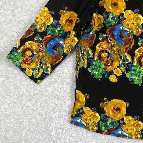Joanna Top Women's Large Black Gold Floral 3/4 Sleeve Faux Cami Button Up Blouse - Picture 4 of 16