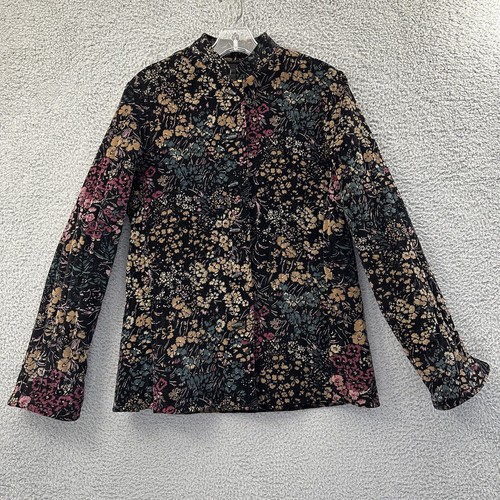 Unbranded Quilted Velour Floral Print Jacket Mandarin Dark Boho Flower Women's S