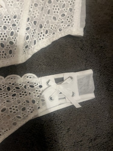 Victorias Secret Dream Angels Eyelet Lace Unlined Corset Top Panty Set White L - Picture 4 of 10
