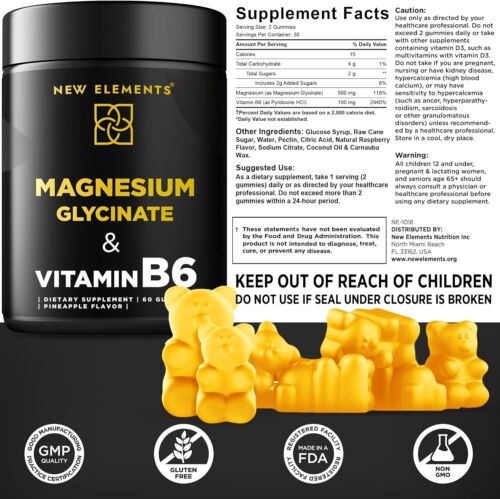 Magnesium Glycinate Gummies 500mg with Vitamin B6 100mg for Adults and Kids - Picture 3 of 6