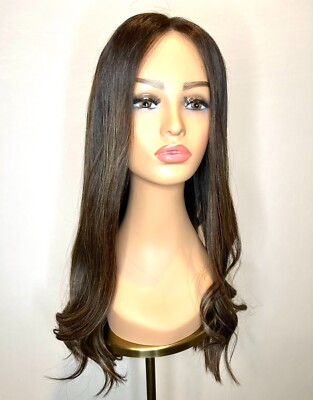 Erika Wigs Lacetop European Human Hair Wig Sheitel 24'' Dark Brown w/ Highlights 