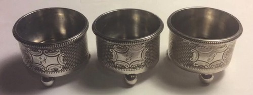 Antiguo Juego 3 BODEGAS/BODEGAS DE SAL PESADAS DE PLATA MACIZA HM 1877 T PASTOR. 110g - Imagen 2 de 9