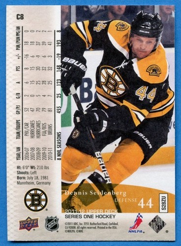DENNIS SEIDENBERG 2011-12 UD CANVAS #C - 8 BOSTON BRUINS - Bild 2 von 2