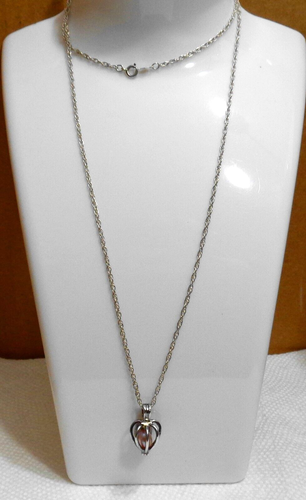24" .925 Silver Rope Chain & Pink Pearl Basket Pendant Necklace Italy 5.4 gm - Picture 2 of 8