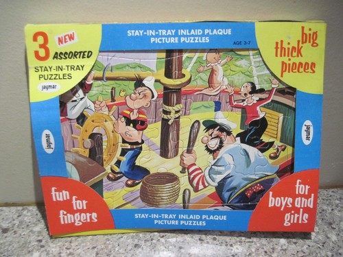 Puzzle vintage set di 3 Jaymar Popeye anni 60 caratteristiche del re resta nel vassoio nos - Foto 3 di 7