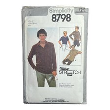 Vintage Simplicity Pattern 8798 Men  s Pull Over Shirt Size 0, 40, 42, 44 1978