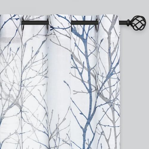 Leinen halbtransparente Vorhänge für Schlafzimmer, 50" B x 96" L (2er Pack) Zweig | Blau - Bild 1 von 6