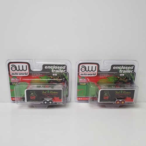 Rare Auto World Rat Fink Enclosed Trailer Regular & Ultra Red Chase 1/180