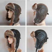 Winter Hat Aviator Pilot Trapper Hat Faux Fur Leather Snow Cap with Ear Flaps