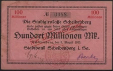 [18829] - EMERGENCY MONEY SCHEIBENBERG, City Bank, 100 Million Mark, 08.08.1923, Keller 4951