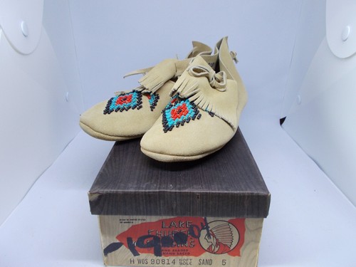 Vintage New Old Stock Lake Church Moccasins Color Sand Size 5 Hand Beaded    #7 - Picture 1 of 6
