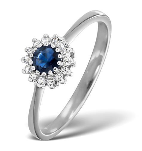 18ct White gold 0.07ct Diamond & 3.5mm Sapphire Ring New 18ct White gold 0.07ct Diamond & 3.5mm Sapphire Ring New