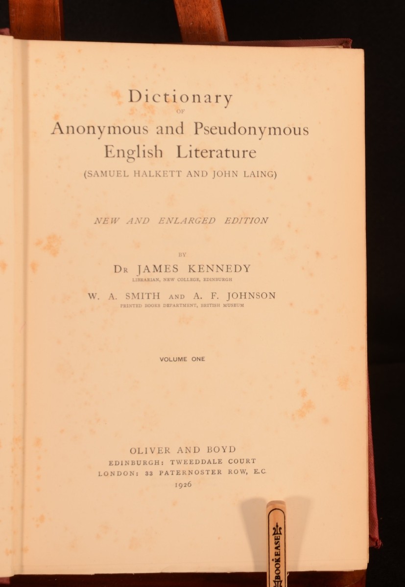 Dictionary of Anonymous and Pseudonymous. English Literature