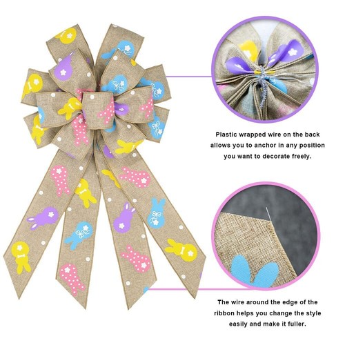 Easter Wreath Bows Brown Easter Rabbits Pattern Burlap Bows for Wreaths - Eas... - Picture 4 of 7