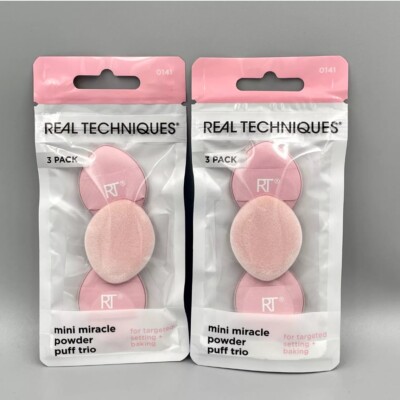 2 x 3 Real Techniques Mini Miracle Powder Puff Trio Puder Schwamm - Neu - Rosa