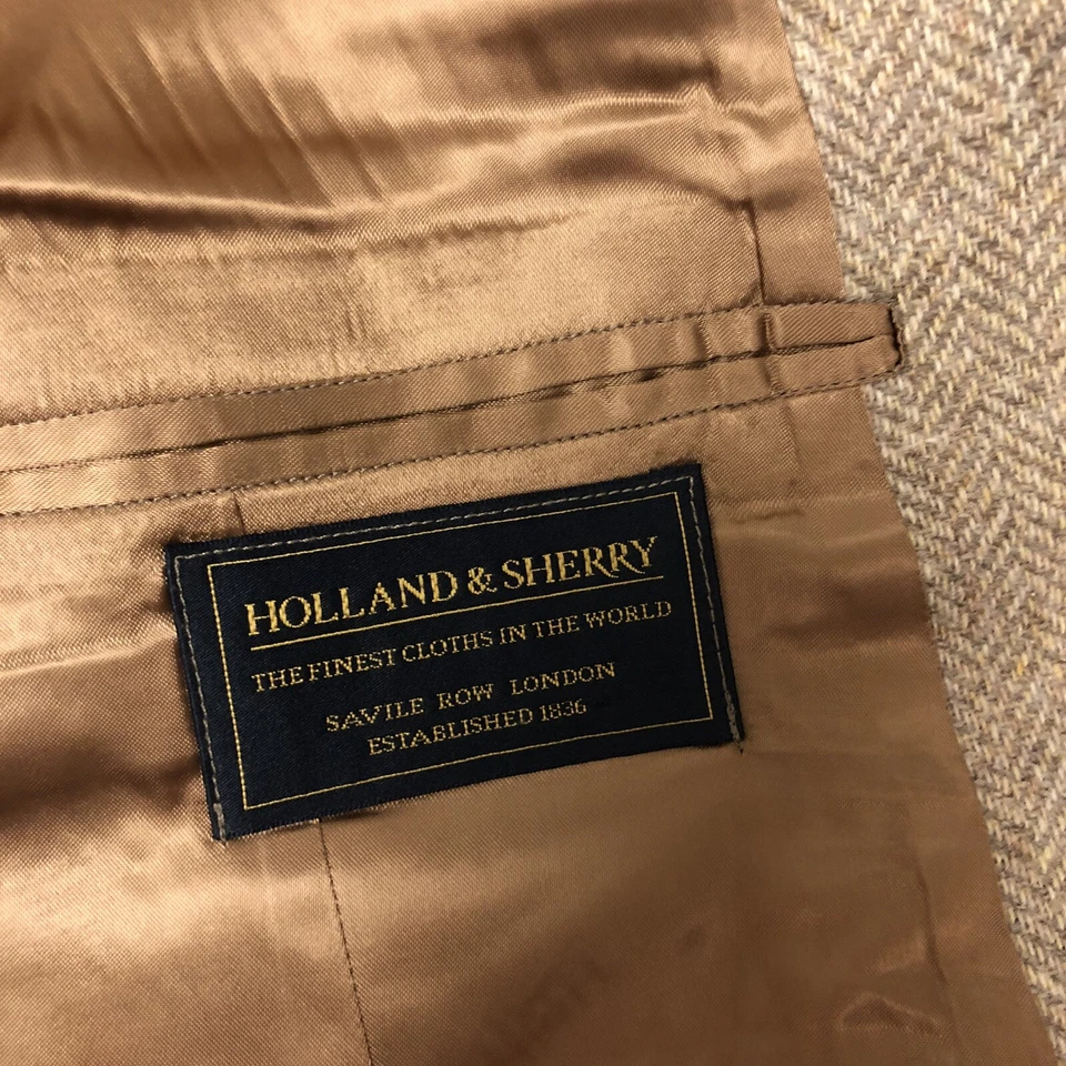 Holland & Sherry BESPOKE Sport Coat Donegal Herringbone Tweed Jacket Wool Blazer - Image 4 of 4