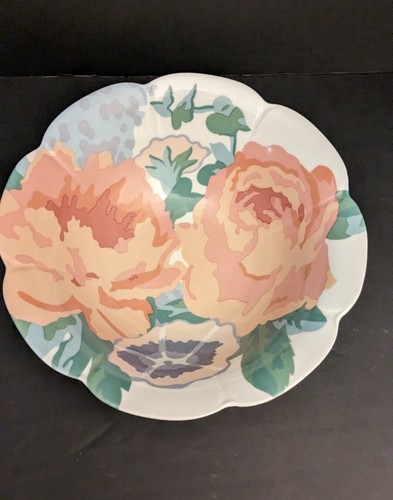 VTG ROYAL LIMOGES "VICTORIA GENEVIEVE LETHU" PEACH FLORAL VEG/SALAD 9 1/2 " BOWL - Picture 1 of 4