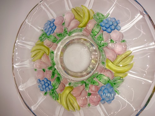 Vintage Indiana Glas Girlande geblitzt blaue Trauben Fuß Kuchenteller Obst 13" - Bild 2 von 3