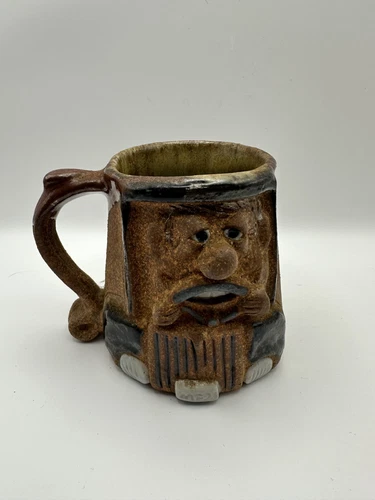 Art Pottery Handmade Funny Face Mug Coffee Cup Driver Signed