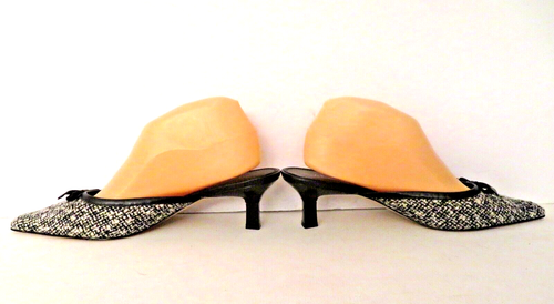 Anne Klein Größe 9M Pumps weiß schwarz Tweed Leder Pantoletten hochhackige Schuhe Pantoletten neu - Bild 2 von 8