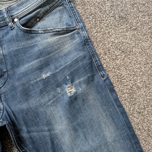 Mens Diesel BELTHER 084MX Stretch Slim Straight Blue Jeans Ripped W32 L32 - Picture 6 of 11