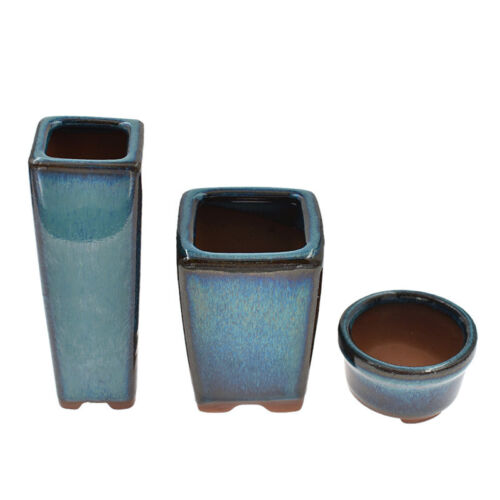 Maceta de cerámica china para bonsái maceta contenedor azul oscuro esmaltado - Imagen 10 de 21