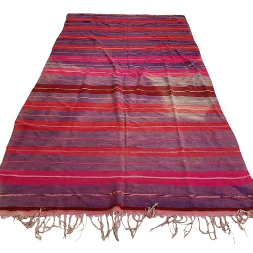 Vintage Handmade Moroccan Purple Rug Pink Blue Stripes Berber Tribal Wool Carpet - Picture 5 of 24