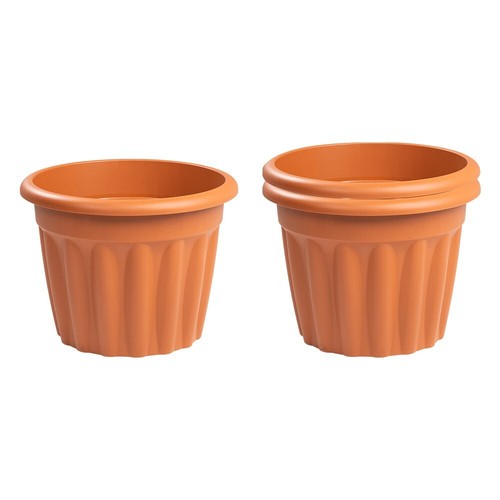 3 x 40cm Terracotta Garden Planter Plastic Round Flower Plant Pot Cafe Balcony - Picture 14 of 14