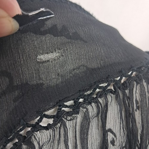 Saks Fifth Ave Silk Sheer Blouse Puff Sleeve Top Large Fairygrunge Whimsigoth - Picture 19 of 21