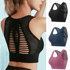 Women Mesh Padded Sports Bra Gym Yoga Workout Fitness Shaper Crop Tops Vest UK
