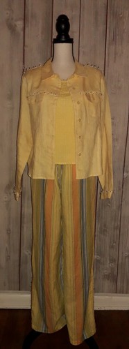 VTG Micheal Simon Jacket Beaded Linen Jacket Top & Pants Set Size M/L 3 Piece  - Picture 1 of 11