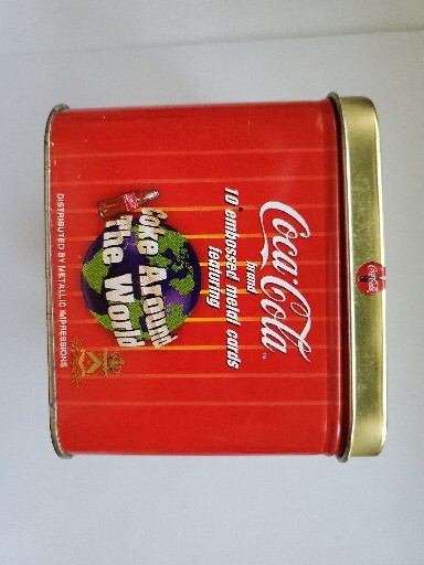 Vintage Coca Cola Metal Collector Cards Box Set Around The World