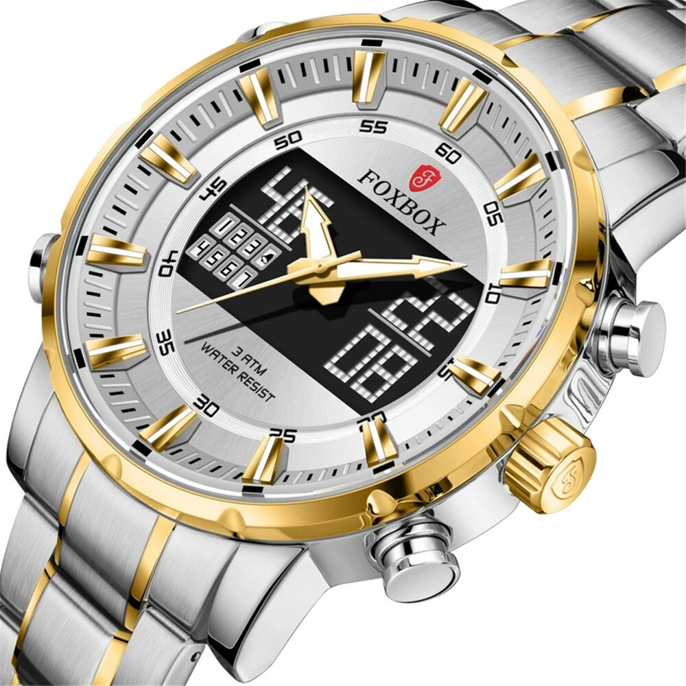 LIGE FOXBOX Men Quartz Digital Watch Military Sport LED Male Steel Wristwatch