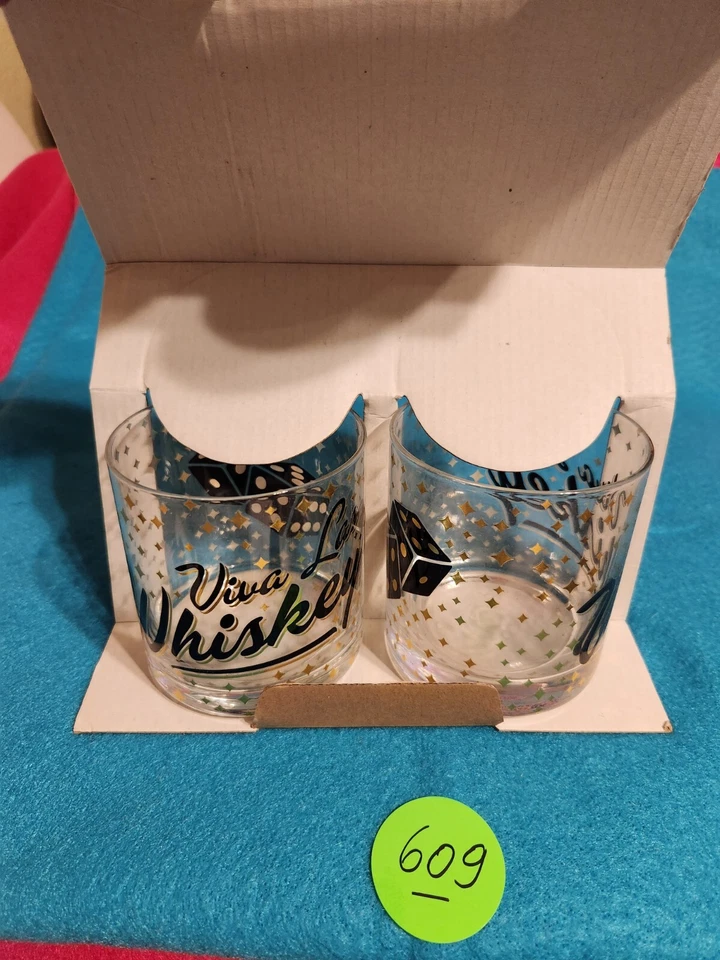 JUEGO DE 2 VASOS DOBLES ANTIGUOS DE 11 OZ. "VIVA LAS WISKEY" 1 CAJA Foto 4 de 4